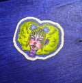 Sad blue eyed green hair gal